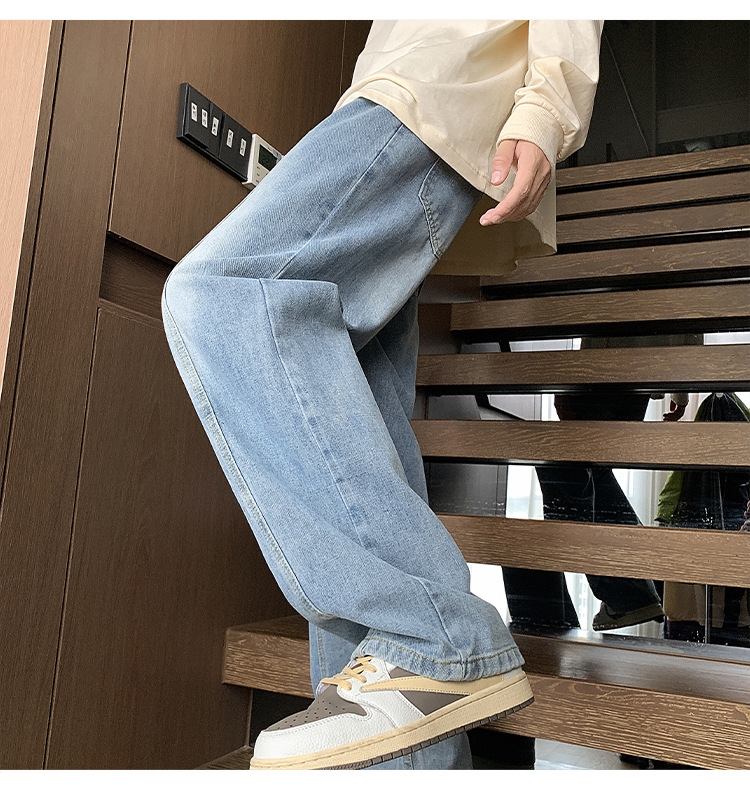 Джинсы мужские 2024 новинка весна осень тонкие американские уличные широкие прямые свободные брюки оптом из Китая
