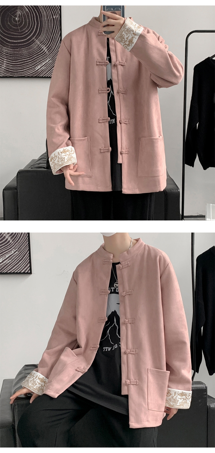 Китайский стиль мужская куртка с вышивкой оленьей замши оптом из Китая