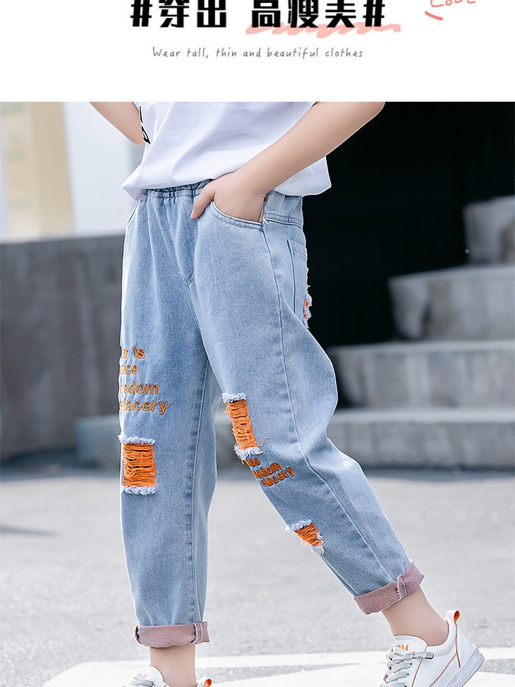 Летние джинсы для девочек с вышивкой и дырками оптом из Китая