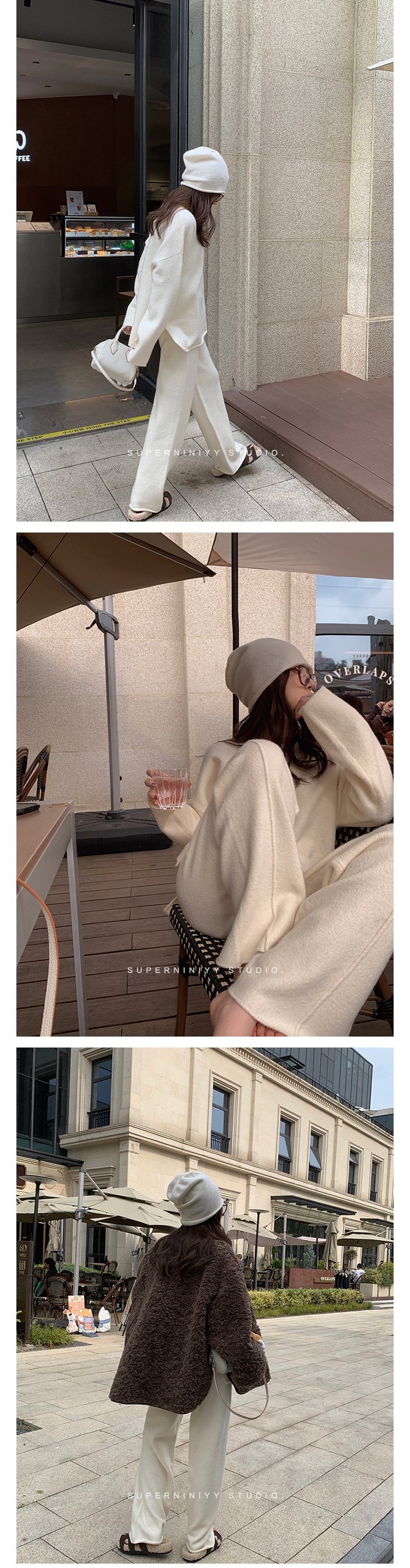 Набор из мягкого шерстяного свитера и широких брюк оптом из Китая