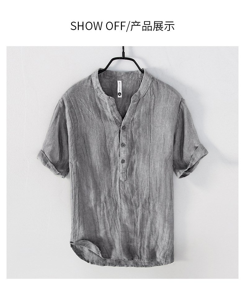 Льняная мужская футболка с коротким рукавом оптом из Китая