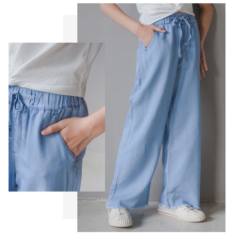 Джинсы для девочек 2021 летняя свободная тонкая шелковая прямая штаны с высокой талией оптом из Китая