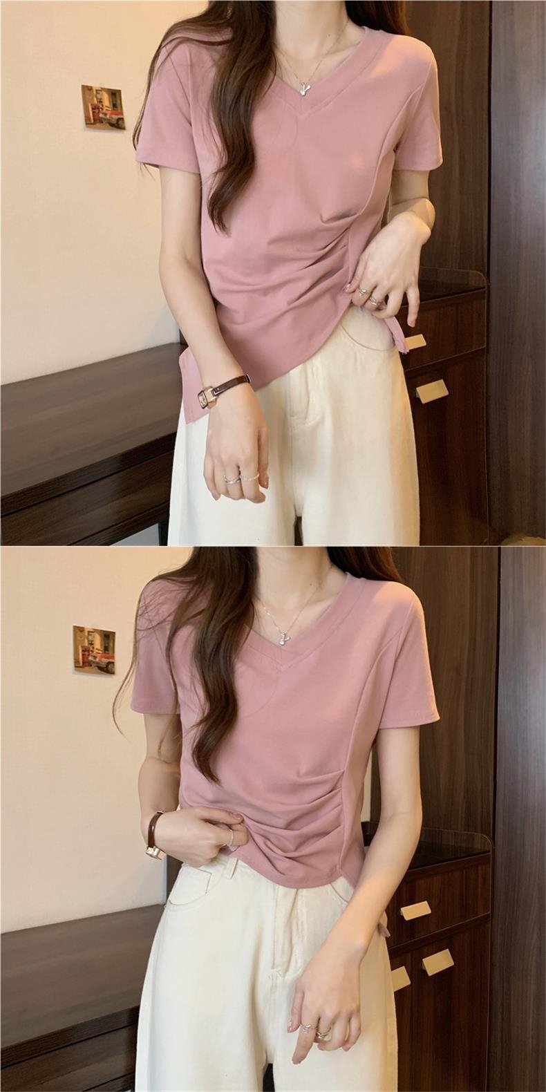 Футболка с коротким рукавом V-образным вырезом оптом