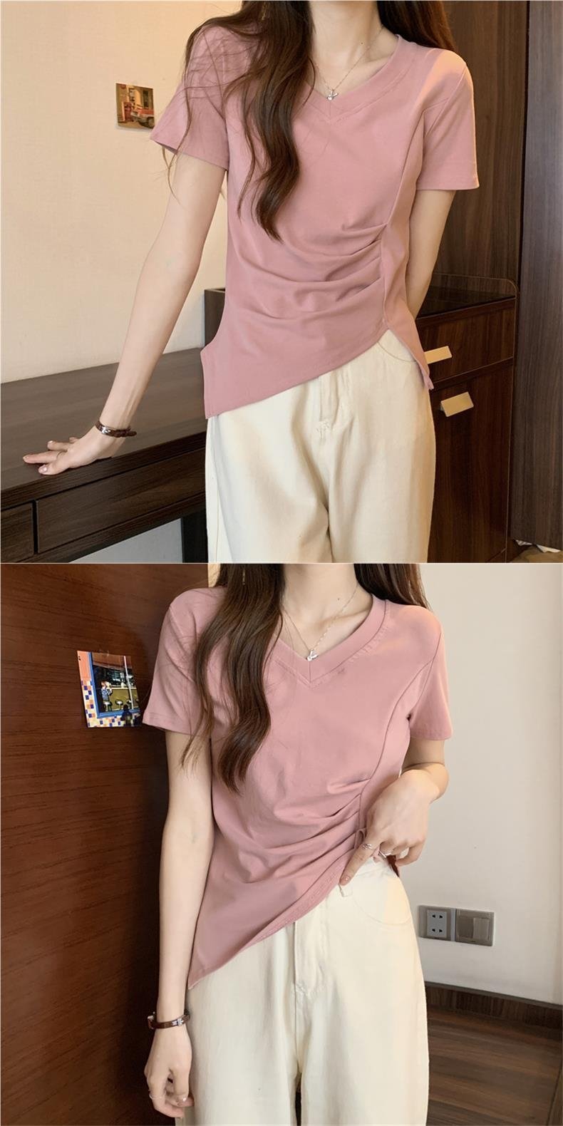 Футболка с коротким рукавом V-образным вырезом оптом