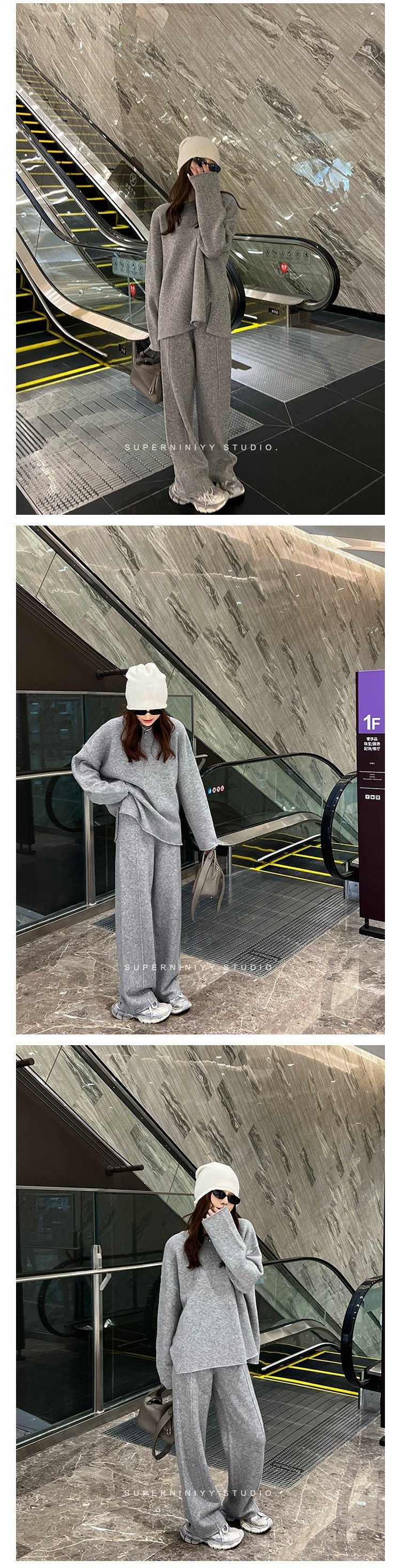 Набор из мягкого шерстяного свитера и широких брюк оптом из Китая