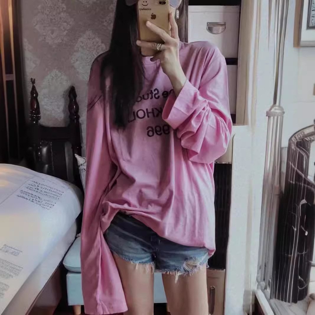 Футболка с длинным рукавом в стиле 1996 с буквенным принтом оптом