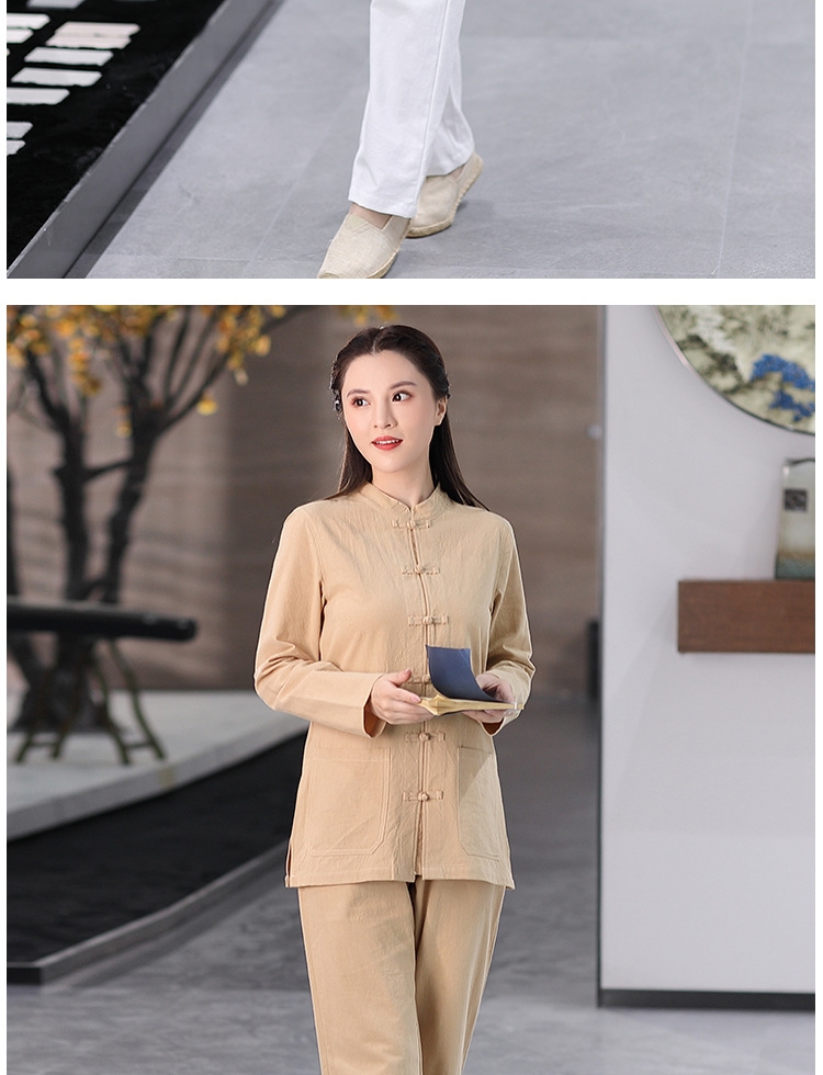 Комплект широких брюк из хлопково-ленной ткани в китайском стиле оптом из Китая