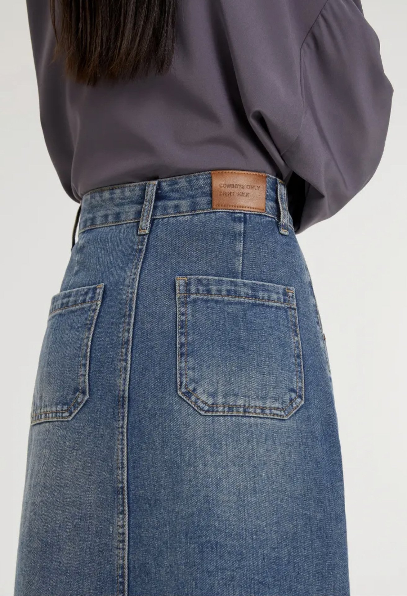 Джинсовая юбка с высокой талией и разрезом в стиле ретро оптом из Китая