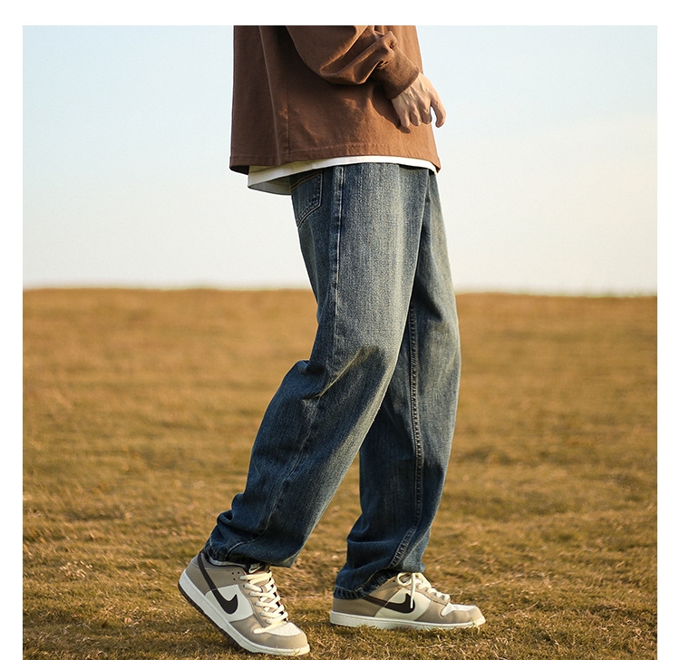 Джинсы мужские винтажные прямые длинные черного цвета оптом из Китая