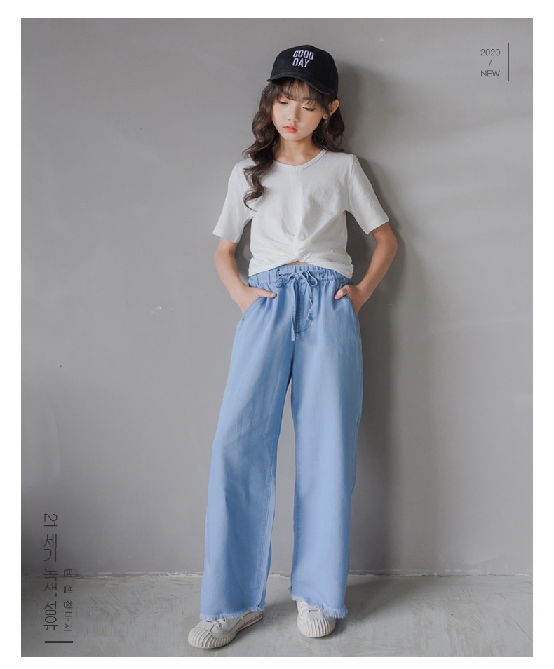 Джинсы для девочек 2021 летняя свободная тонкая шелковая прямая штаны с высокой талией оптом из Китая