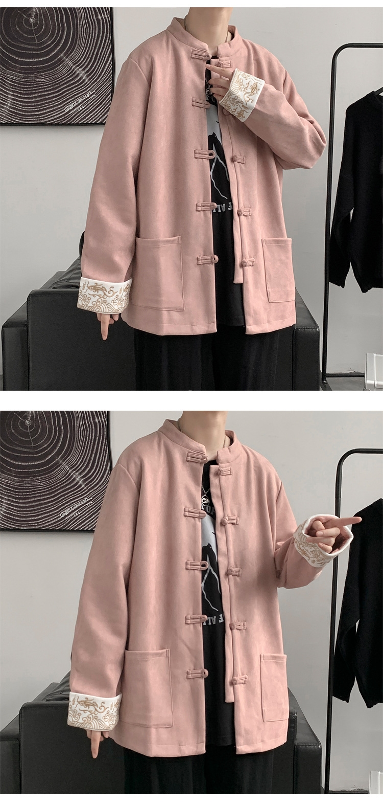 Китайский стиль мужская куртка с вышивкой оленьей замши оптом из Китая