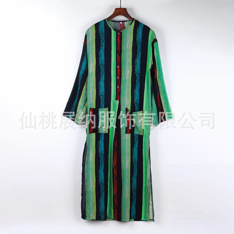 Мужская одежда восточного стиля с длинным рукавом и полосатым воротником оптом из Китая