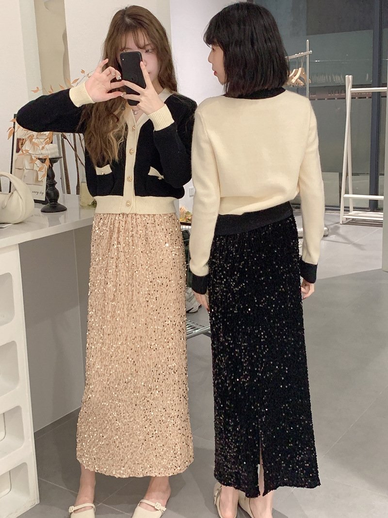 Высокая юбка с блестками из бархата оптом из Китая