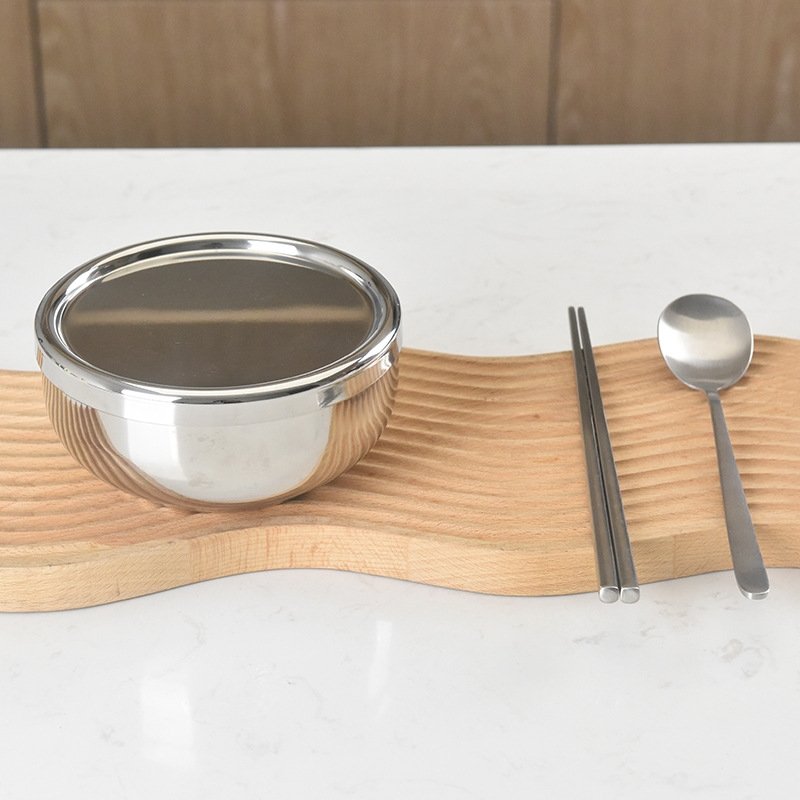 Детская круглая двухслойная нержавеющая стальная миска с крышкой оптом