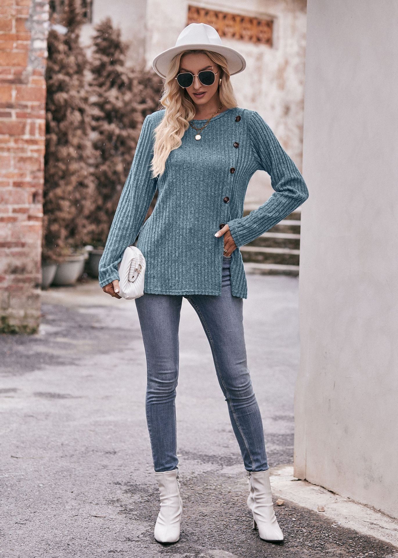 Женская футболка с круглым вырезом и пуговицами оптом из Китая