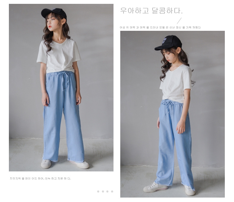 Джинсы для девочек 2021 летняя свободная тонкая шелковая прямая штаны с высокой талией оптом из Китая