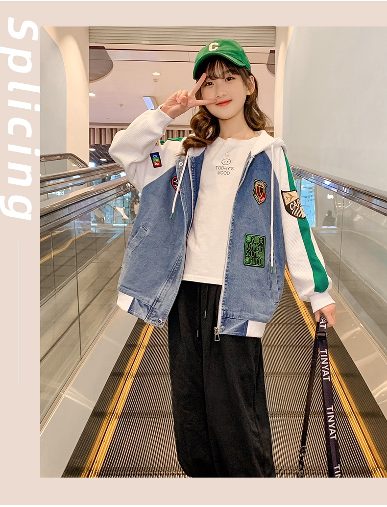 Детская бейсбольная куртка из джинсовой ткани с капюшоном оптом из Китая