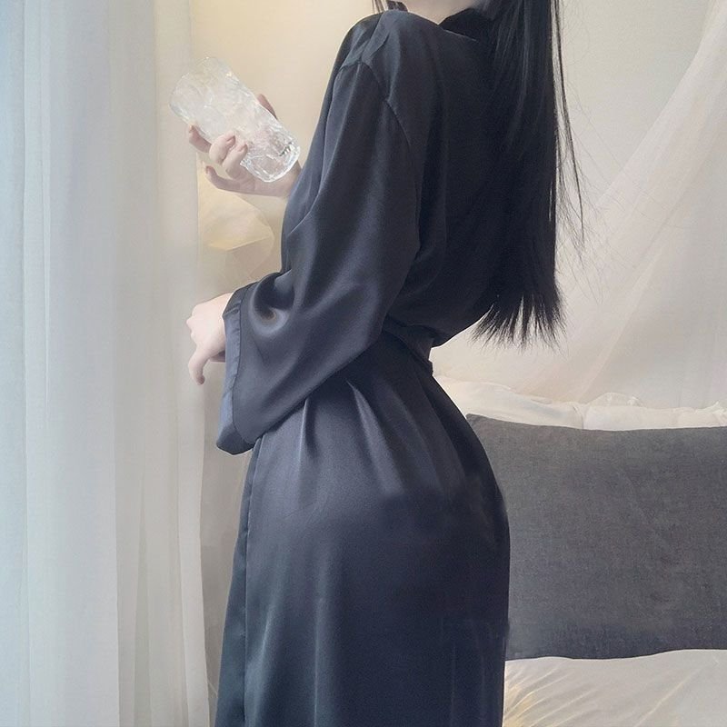 Халат для сна плюс-сайз лето 2023 в стиле бойфренд с длинным рукавом, однотонный, длинный, свободный крой, для отелей, до 200 фунтов оптом