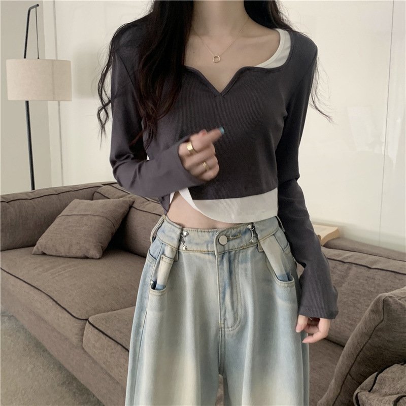 Женская футболка с длинным рукавом в ретро стиле оптом из Китая