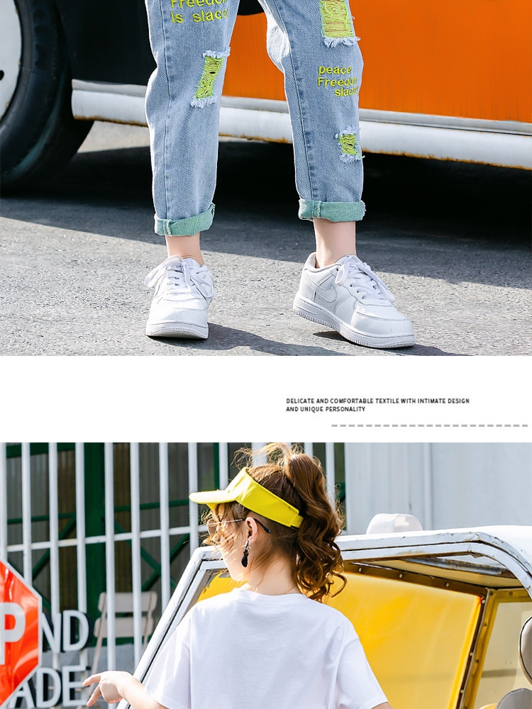 Летние джинсы для девочек с вышивкой и дырками оптом из Китая