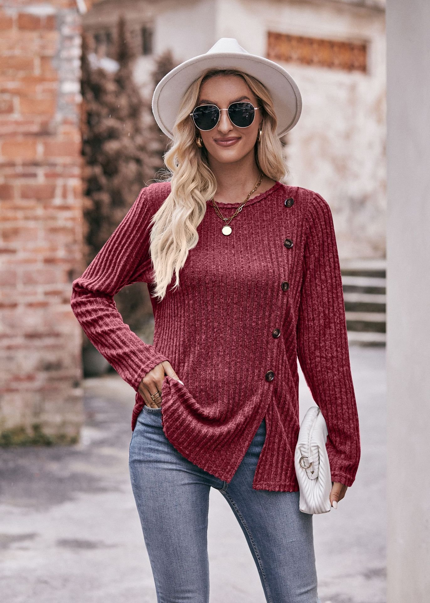 Женская футболка с круглым вырезом и пуговицами оптом из Китая