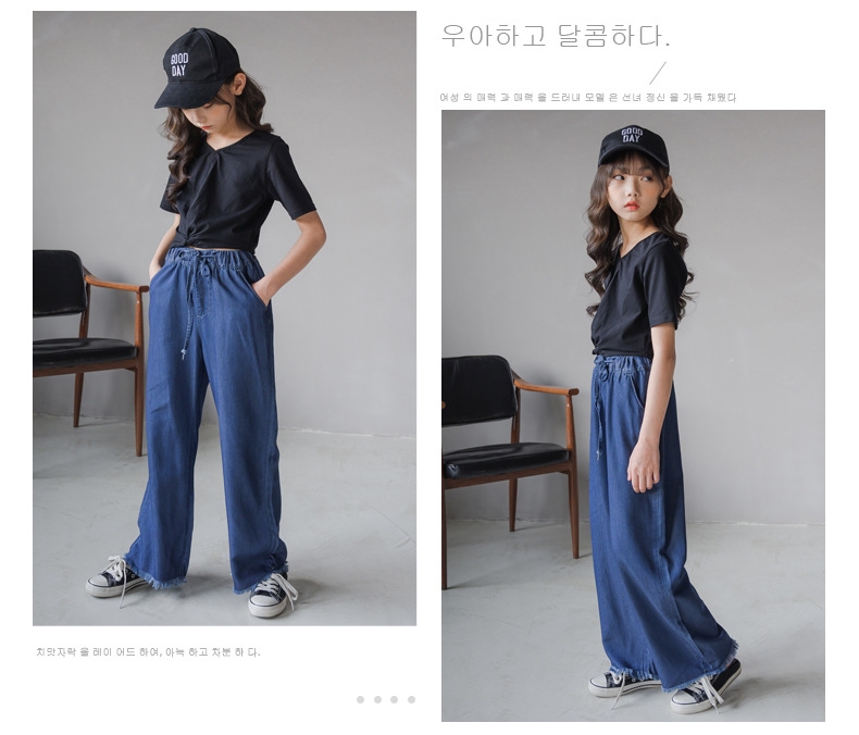 Джинсы для девочек 2021 летняя свободная тонкая шелковая прямая штаны с высокой талией оптом из Китая