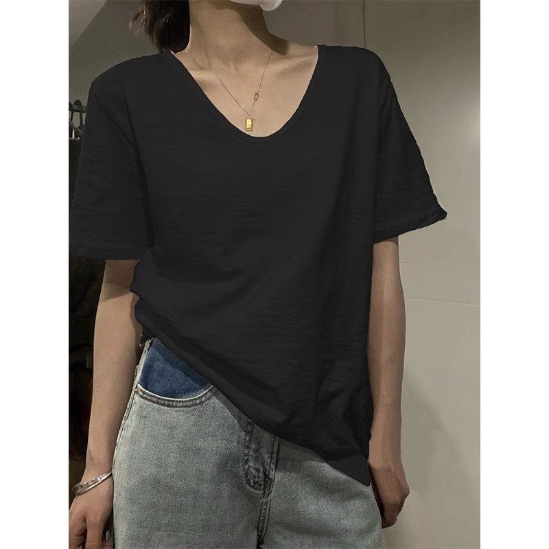 Летняя футболка с коротким рукавом и V-образным вырезом оптом