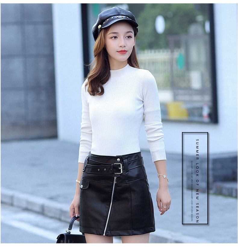 Женская юбка из PU кожи с высокой талией и застежкой-молнией оптом из Китая