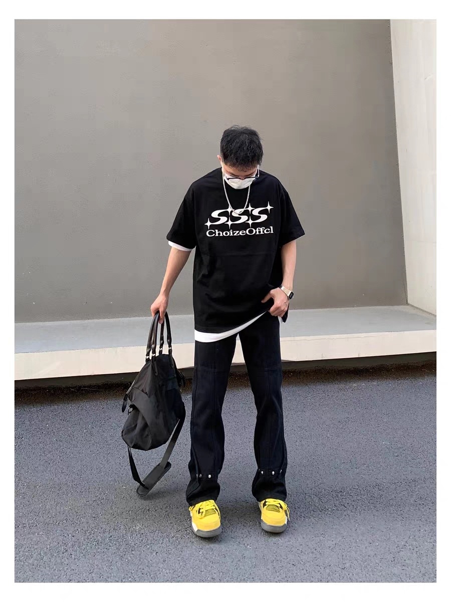 Черные джинсы с пуговицами и прямыми штанинами оптом из Китая