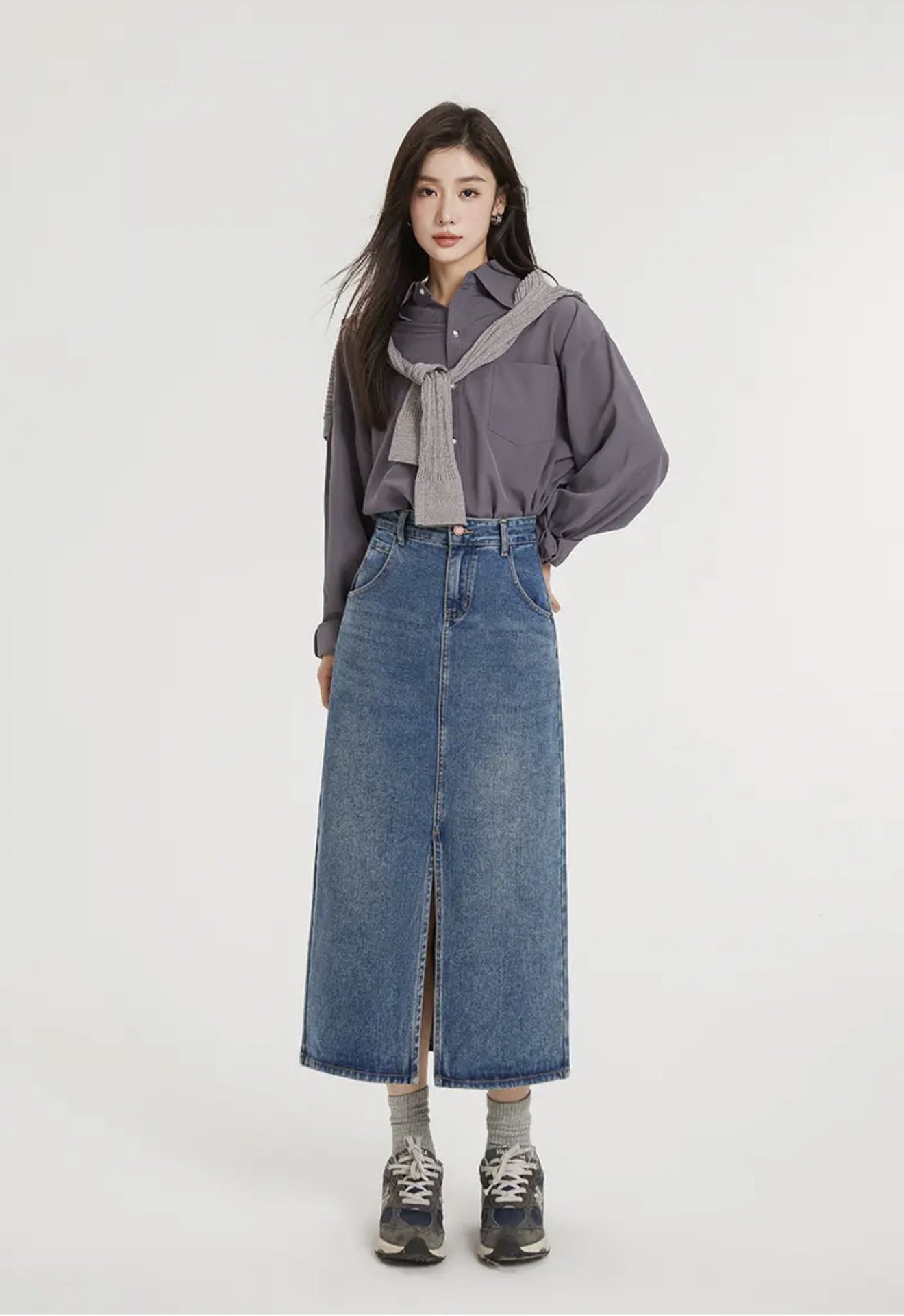 Джинсовая юбка с высокой талией и разрезом в стиле ретро оптом из Китая