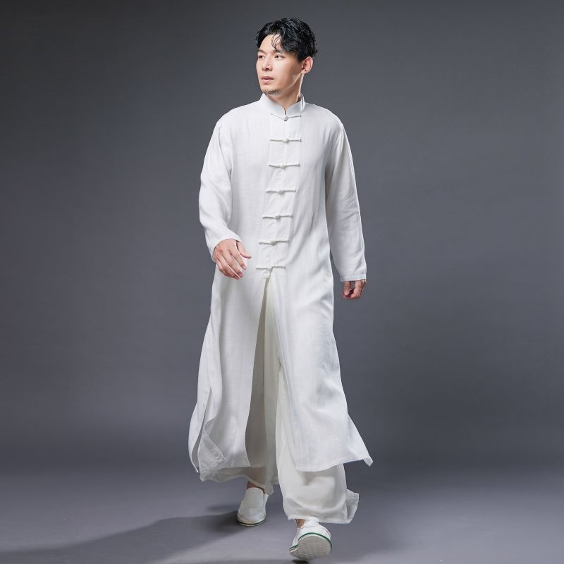 Мужская рубашка в китайском стиле из хлопка и льна оптом из Китая