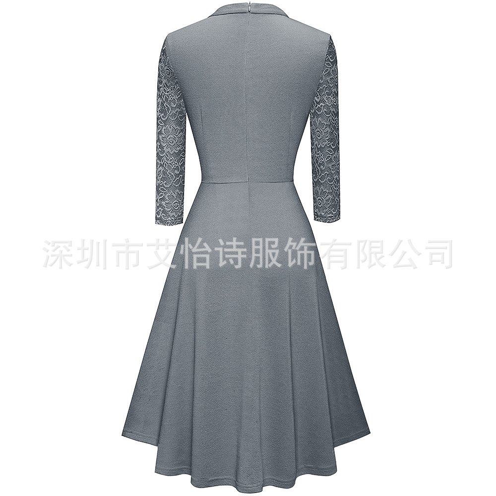 Платье с вырезом под горло и кружевной отделкой оптом из Китая