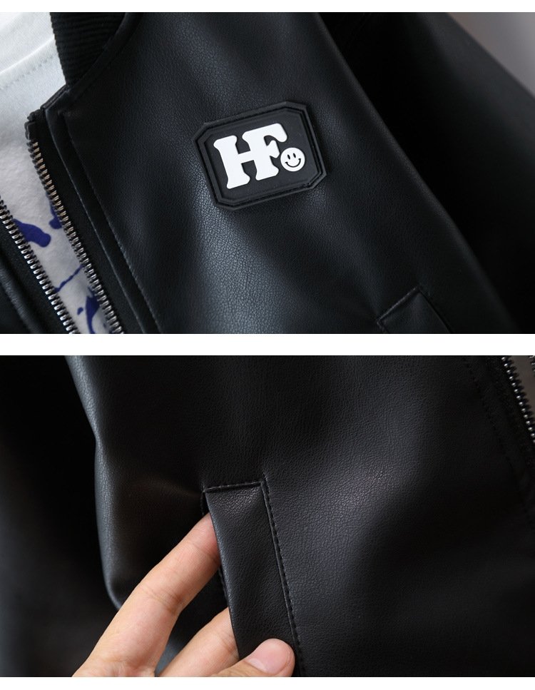 Детский куртка 2024 новинка мальчик черная кожаная куртка оптом из Китая