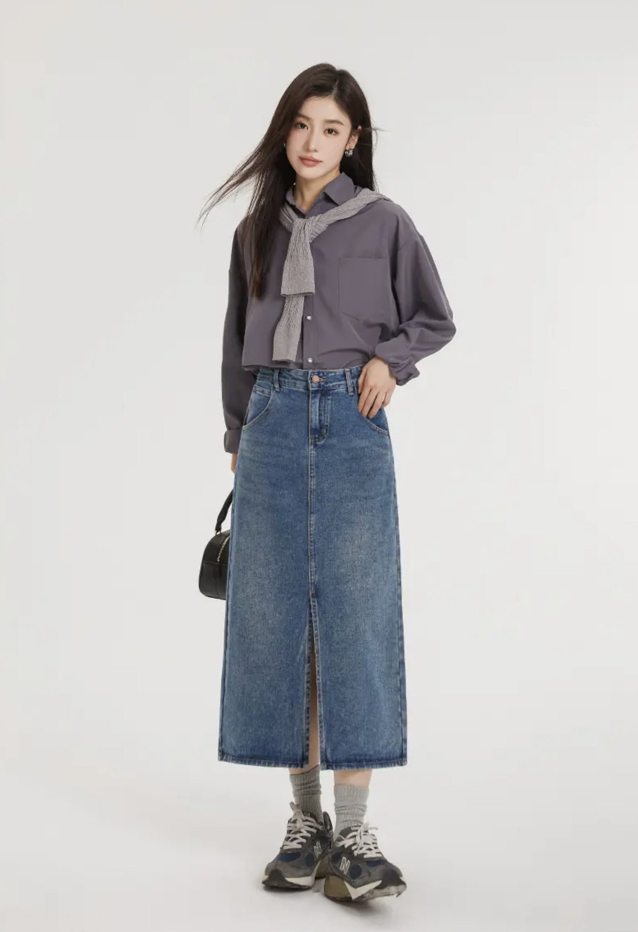 Джинсовая юбка с высокой талией и разрезом в стиле ретро оптом из Китая