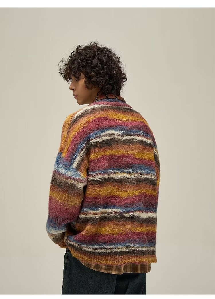 Ретро полосатый свитер с круглым вырезом оптом