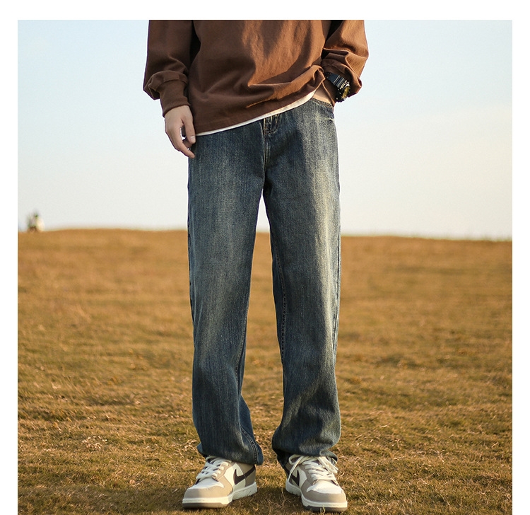 Джинсы мужские винтажные прямые длинные черного цвета оптом из Китая