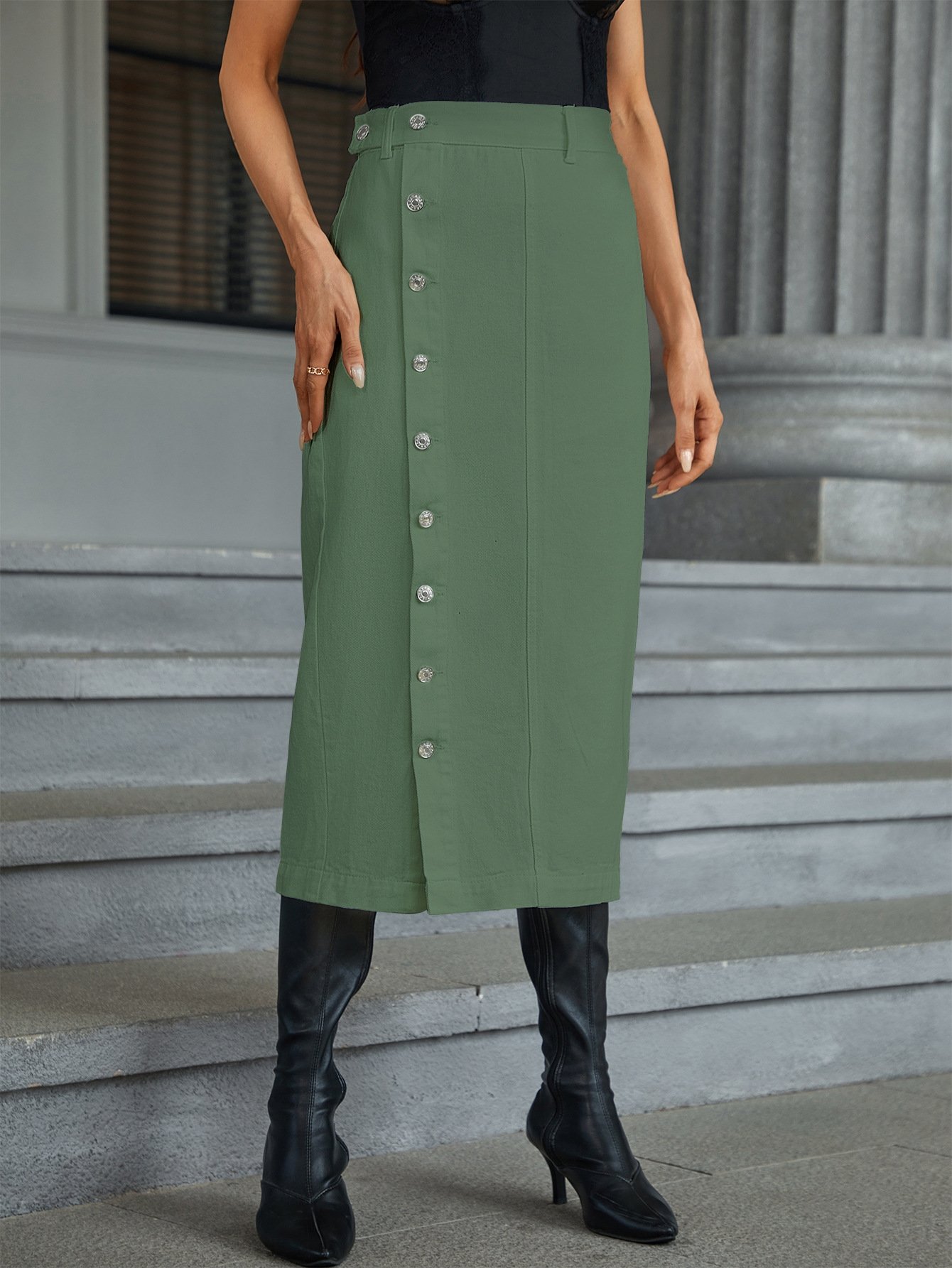 Длинная джинсовая юбка с высокой талией оптом из Китая