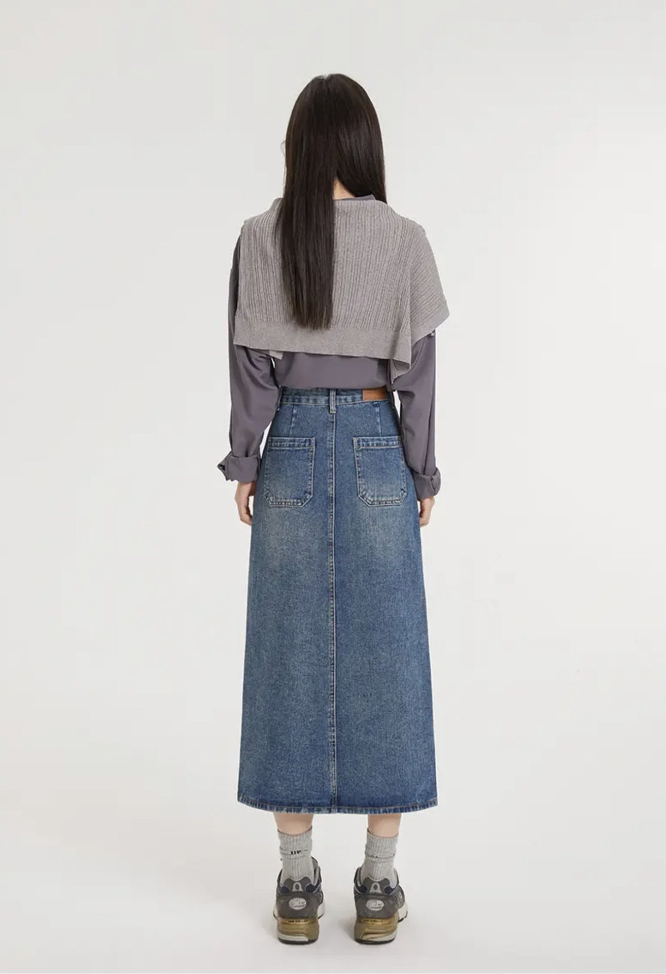 Джинсовая юбка с высокой талией и разрезом в стиле ретро оптом из Китая