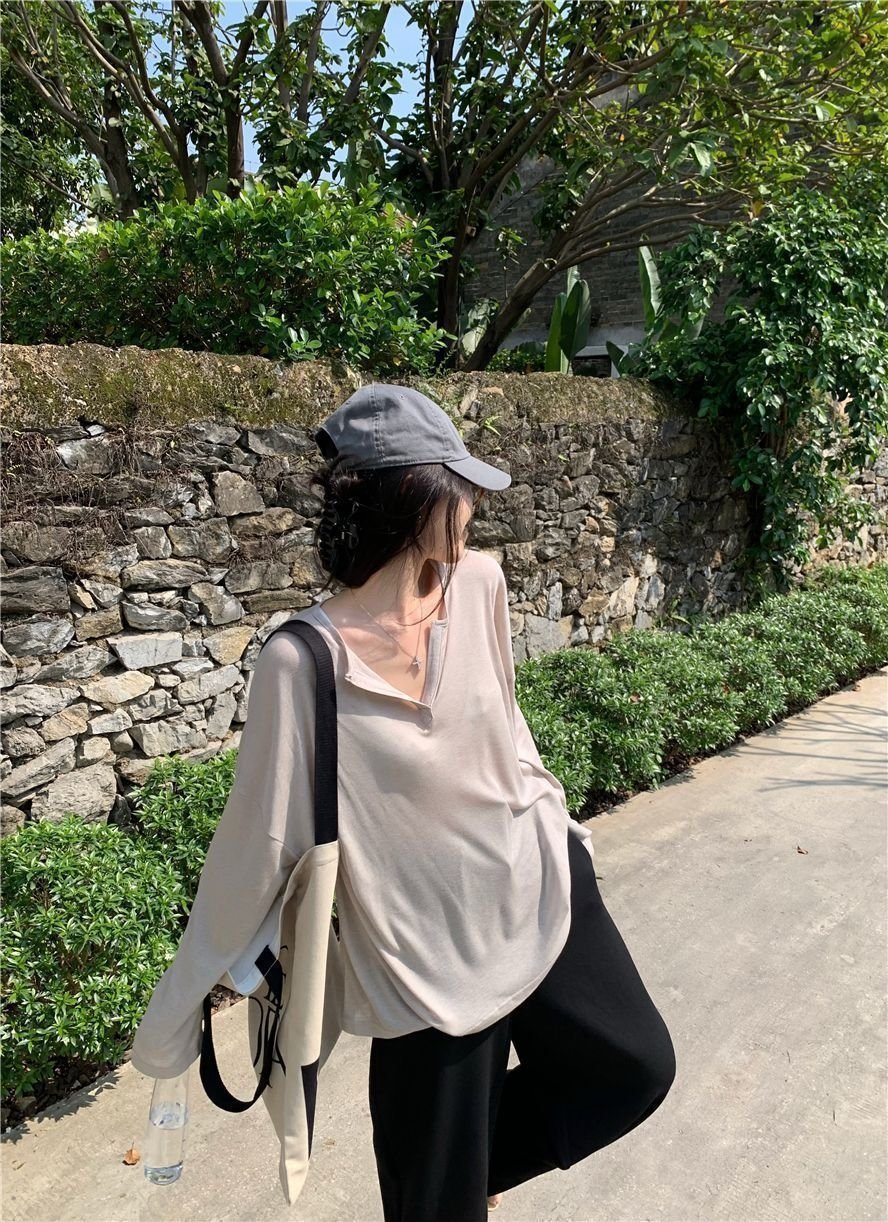 Летняя женская футболка с длинным рукавом и V-образным вырезом оптом