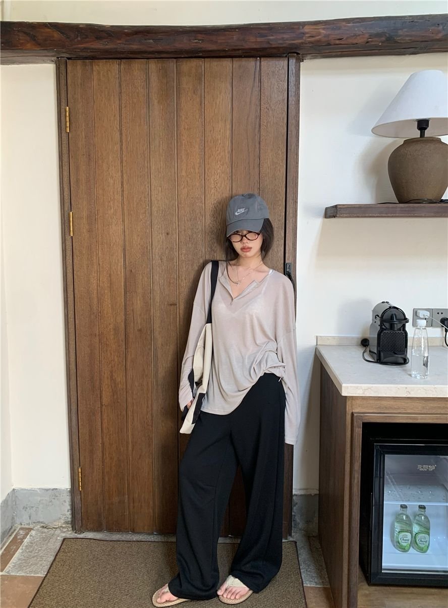 Летняя женская футболка с длинным рукавом и V-образным вырезом оптом