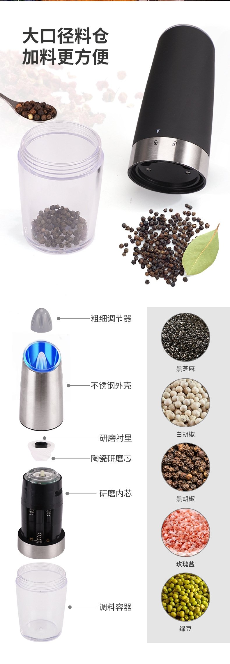 Электрическая мельница для перца с гравитационным датчиком оптом