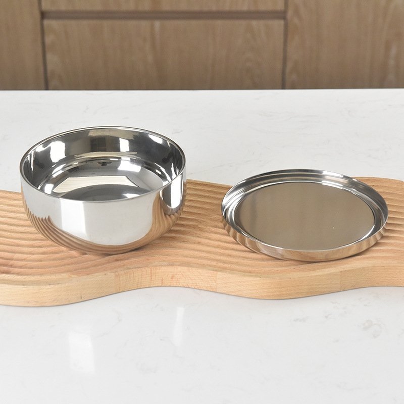 Детская круглая двухслойная нержавеющая стальная миска с крышкой оптом