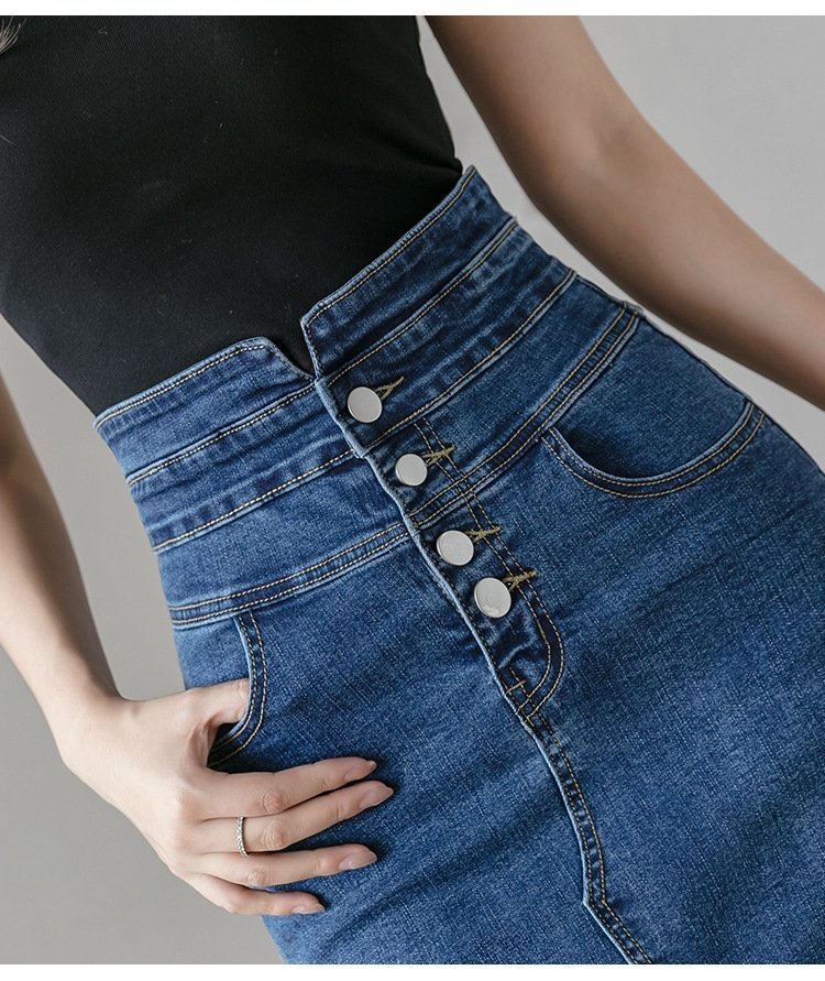 Новая мода джинсовая юбка с высокой посадкой и разрезом 2024 оптом из Китая