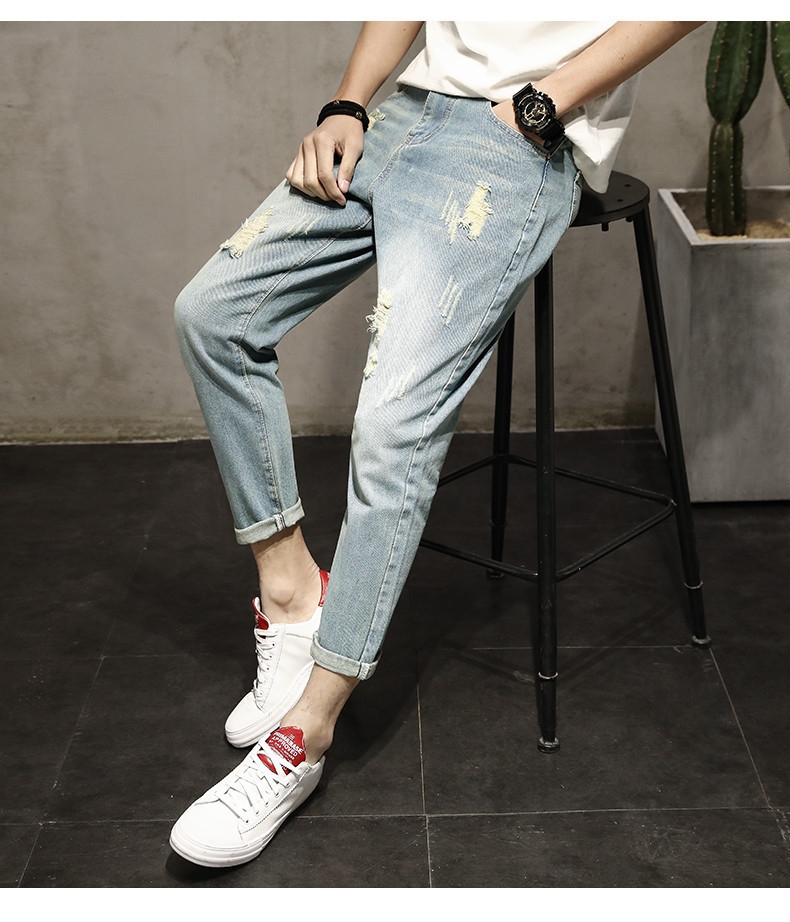 Летние джинсы с дырками и манжетами оптом из Китая