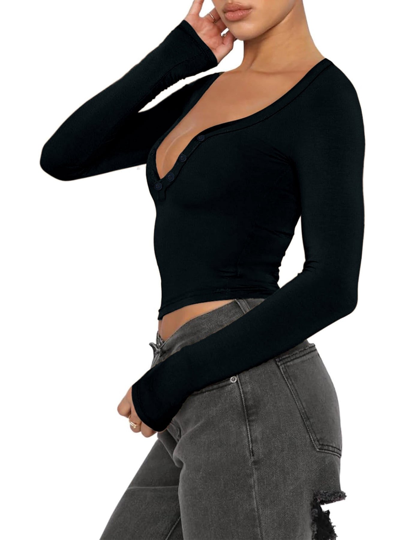 Женская блузка с длинным рукавом и V-образным вырезом оптом