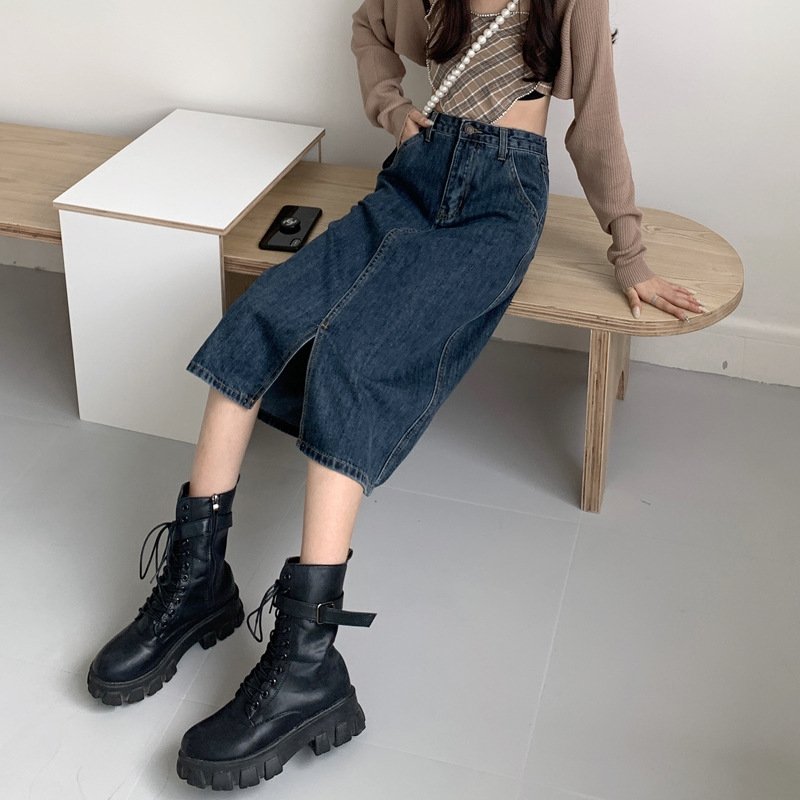 Джинсовая юбка винтажного высокого пояса оптом из Китая