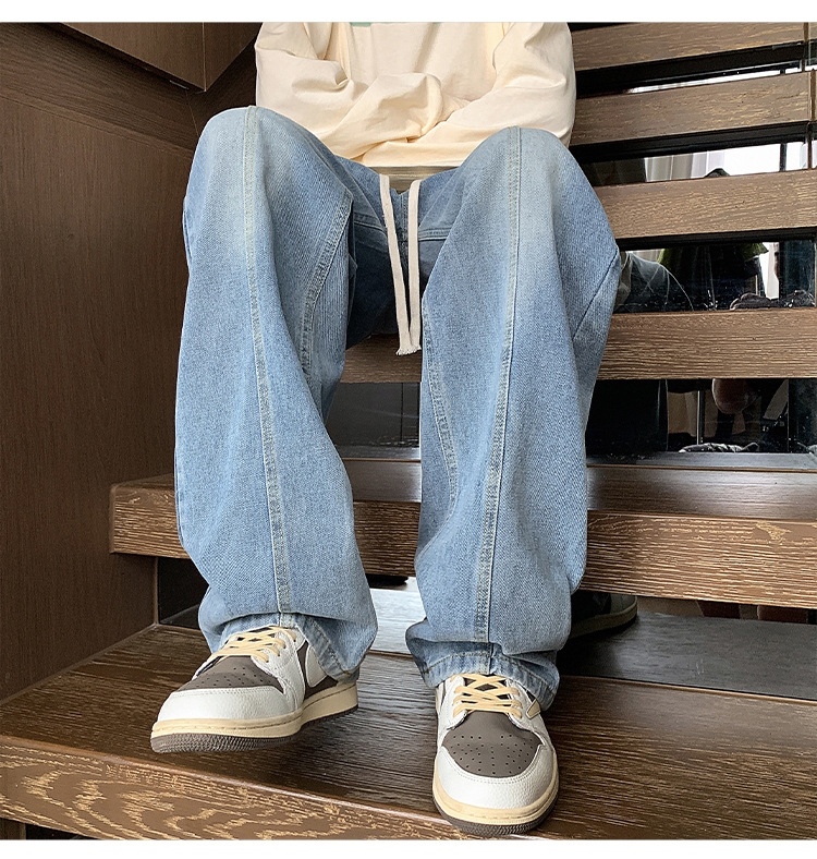 Джинсы мужские 2024 новинка весна осень тонкие американские уличные широкие прямые свободные брюки оптом из Китая