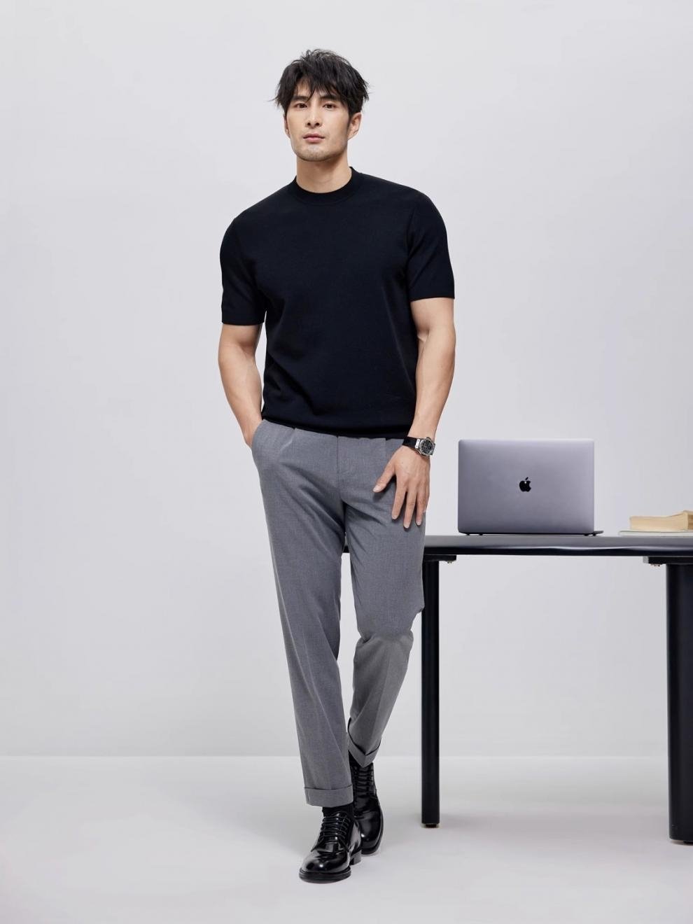 Мужская вязаная футболка с круглым воротом оптом