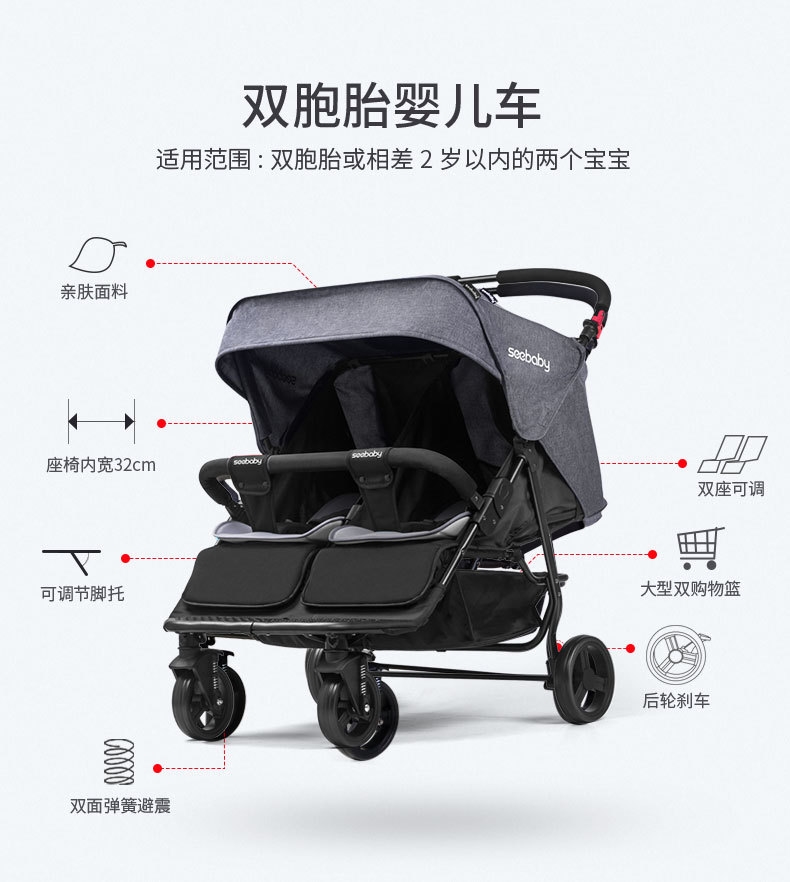 Двойная детская коляска SeeBaby T22 оптом из Китая