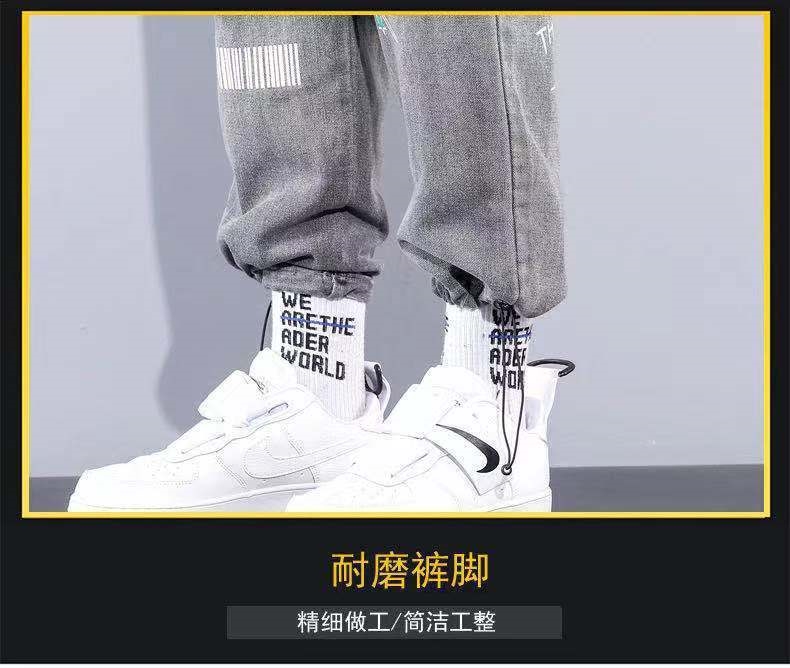 Новые мужские джинсы с принтом и поясом на резинке оптом из Китая